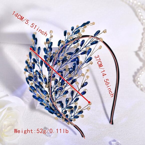 Blue Crystal Bridal Headband Handmade Wedding Hair Piece for Brides and Bridesma
